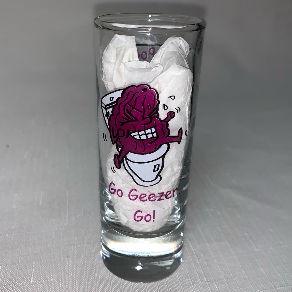 Poop Shot Glass Go Geezer Go Bathroom Gag Gift Senior Old Fart Collectible Prune